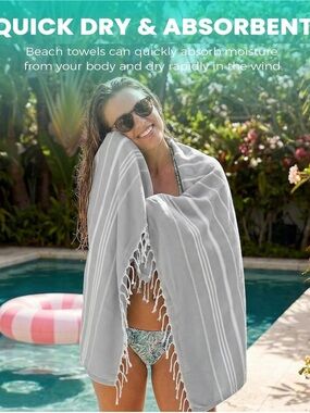 Turkish Beach Genovega Towel Quick Dry Sand Free Oversized Pool Swim GREY (1Pk)